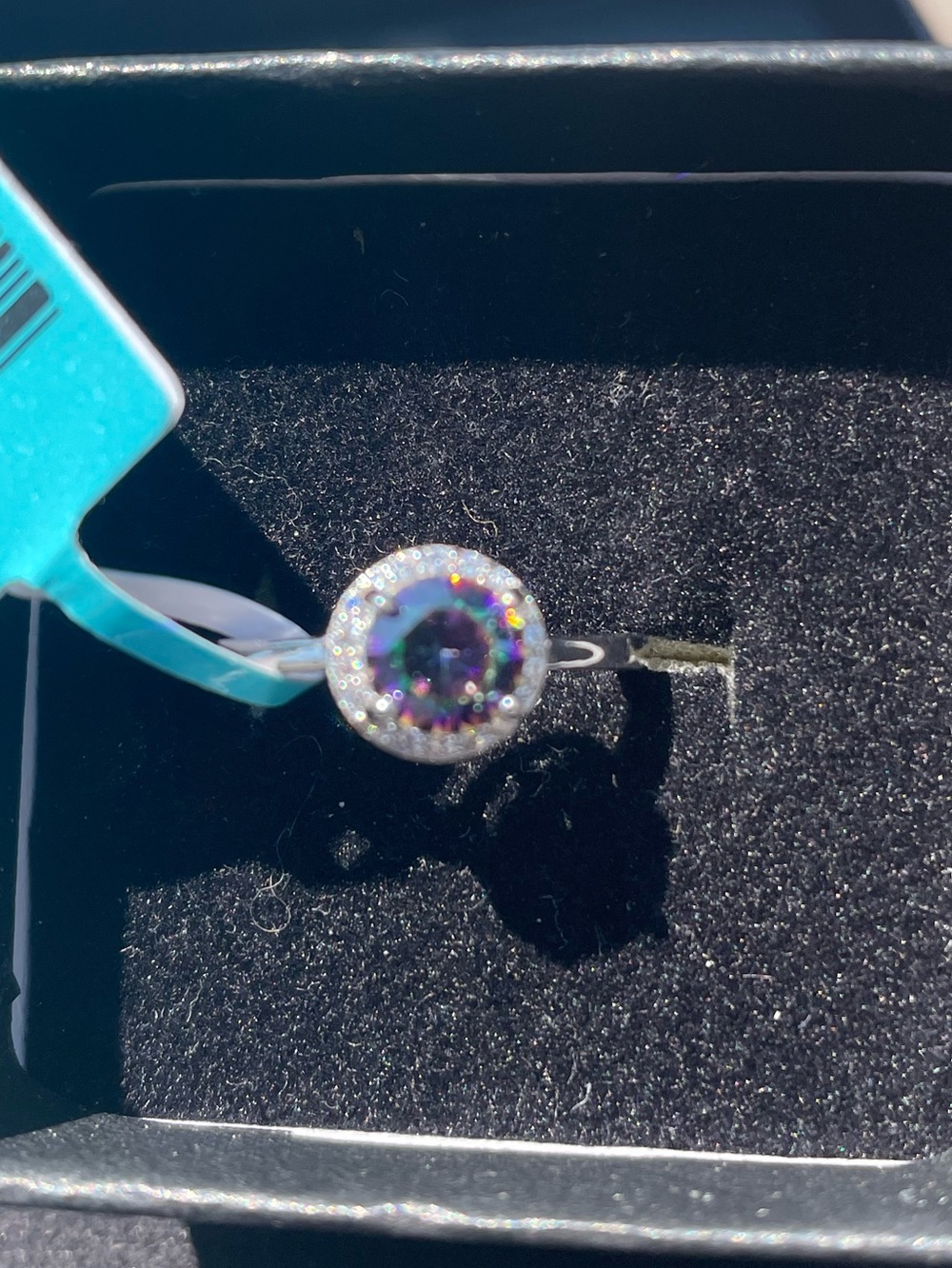 Sterling Silver 925 Mystic Rainbow Topaz & CZ Solitaire Halo Ring
